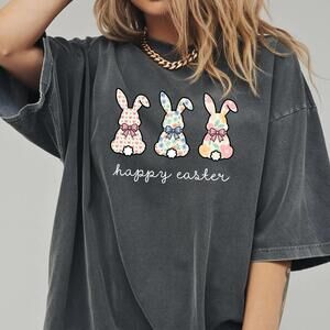 Happy Easter Cute  Gift, Floral Rabbit Tee, S Easter Shirt, Retro